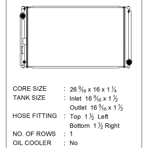 Csf Radiator Radiator, Core Dimensions 26-9/16 Inch Length X 16 Inch Width X 1-1/4 Inch Thick, One Row, Crossflow – 3785