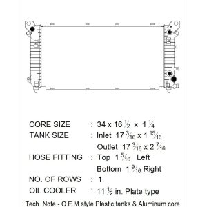 Csf Radiator Radiator, Core Dimensions 34 Inch Length X 16-7/16 Inch Width X 1-1/4 Inch Depth, Single Core Row, Crossflow – 3838