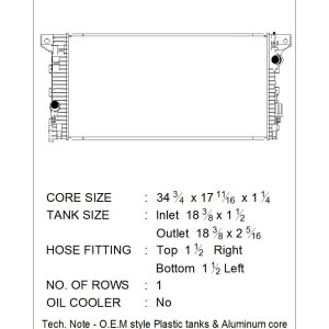 Csf Radiator Radiator, Core Dimensions 34-3/4 Inch Length X 17-11/16 Inch Width X 1-1/4 Inch Depth, Single Core Row, Crossflow – 3846