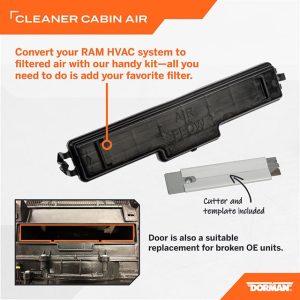 Dorman Cabin Air Filter Cover, OE Solutions™, Plastic, Black, 8-3/4 Inch Length X 0.05 Inch Depth X 1.9 Inch Width – 259-101