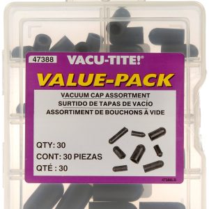 Dorman Vacuum Cap, Vacu-Tite®, Contains Five 5/32 Inch/ Five 7/32 Inch/ Five 5/16 Inch/ Five 3/8 Inch/ Five 3/16 Inch/ Five 1/4 Inch, Black – 47388