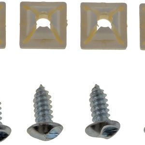 Dorman License Plate Mounting Hardware, Autograde ™, Fastener, White/ Zinc Clear, With Security Screw/ Nylon Push Nut, Pack of 4 – 49258