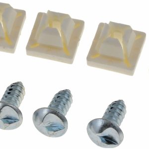 Dorman License Plate Mounting Hardware, Autograde ™, Fastener, White/ Zinc Clear, With Security Screw/ Nylon Push Nut, Pack of 4 – 49258