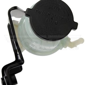 Dorman Power Steering Reservoir, OE Solutions ™, Black/ White, Matte, Metal/ Plastic, With Cap and Mounting Bracket – 603-673