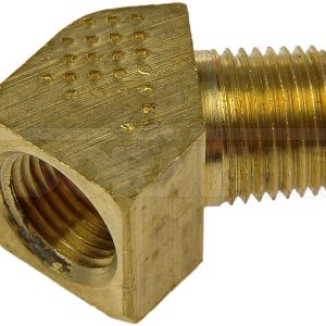 Dorman Adapter Fitting, Autograde ™, 45 Degree 1/8 Inch Female NPT to 1/8 Inch Male NPT, Natural, Gold, Brass, Single – 785-428