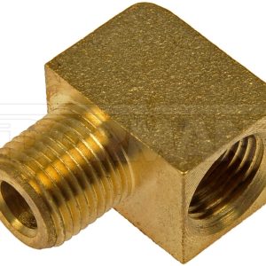 Dorman Adapter Fitting, Autograde ™, 90 Degree 1/8 Inch Female NPT to 1/8 Inch Male NPT, Natural, Gold, Brass, Single – 787-044