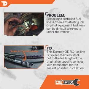 Dorman Fuel Line, OE Solutions ™, 126 Inch/ 29 Inch/ 128 Inch Length, 13.5 Millimeter/ 16 Millimeter Outer Diameter, Plastic/ Metal, Silver – 819-874