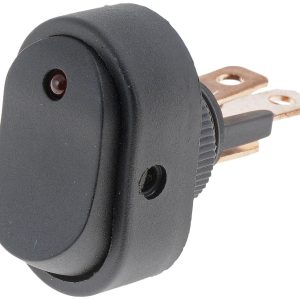 Dorman Multi Purpose Switch, Conduct-Tite ®, 12 Volt, 30 Amp Max, Rocker, Oval, Illuminated, Black with Red LED, Without Safety Cover – 84840