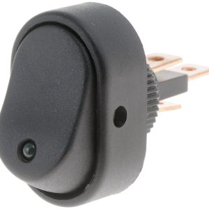 Dorman Multi Purpose Switch, Conduct-Tite ®, 12 Volt, 30 Amp Max, Rocker, Oval, Illuminated, Black with Green LED, Without Safety Cover – 84843
