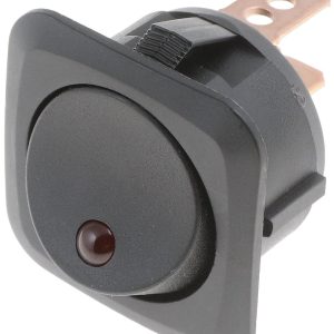 Dorman Multi Purpose Switch, Conduct-Tite ®, 12 Volt, 25 Amp Max, Rocker, Round, Illuminated, Black with Red LED, Without Safety Cover – 84880