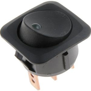 Dorman Multi Purpose Switch, Conduct-Tite ®, 12 Volt, 25 Amp Max, Rocker, Round, Illuminated, Black with Green LED, Without Safety Cover – 84883