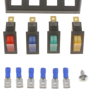 Dorman Multi Purpose Switch, Conduct-Tite ®, 12 Volt, 10 Amp Max, Rocker, Rectangular, Non-Lighted, Red/ Blue/ Amber/ Green – 86923