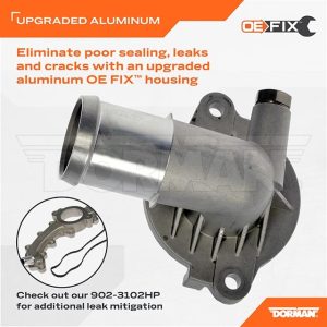 Dorman Thermostat Housing, OE Solutions™, Aluminum, Gasket, Silver, With Thermostat/ Gasket – 902-3035HP