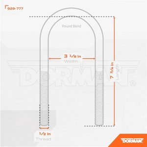 Dorman Leaf Spring Axle U Bolt, OE Solutions™, 7-3/4 Inch Inside Length, 3-1/8 Inch Inside Width, 1/2 Inch Thread Diameter, Fine Thread – 929-777