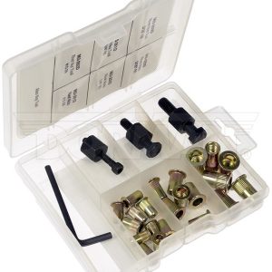 Dorman Fastener Assortment, Rivet Nut and Hand Tool Assortment, 10-24/ 1/4-20/ 5/16-18 Thread Size, Plastic Case – 963-997