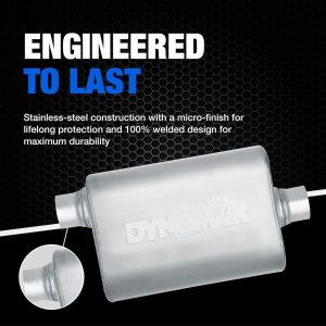 Dynomax Exhaust Muffler, Ultra Flo ™ Welded, 9-3/4 Inch Length X 4-1/2 Inch Width Stainless Steel Case, 3 Inch Offset Inlet – 17221