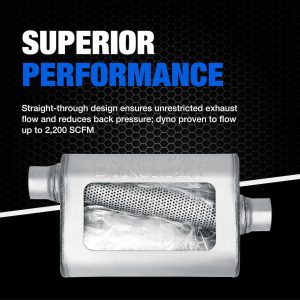 Dynomax Exhaust Muffler, Ultra Flo ™ Welded, 6 Inch Diameter Round Stainless Steel Case, 3 Inch Single Center Inlet – 17223
