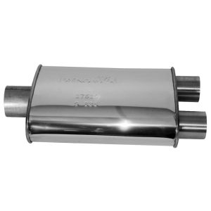 Dynomax Exhaust Muffler, Ultra Flo, 9-3/4 Inch Length X 4-1/4 Inch Width Stainless Steel Case, 3 Inch Center Inlet, 2-1/2 Inch Dual Outlet – 17519