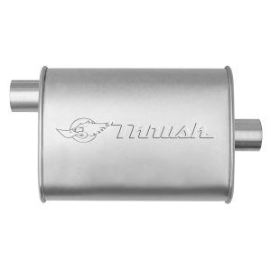 Dynomax Exhaust Muffler, Hush Thrush, 9-3/4 Inch Length X 4-1/4 Inch Aluminized Steel Case, 2-1/4 Inch Offset Inlet, 2-1/4 Inch Center Outlet – 17631