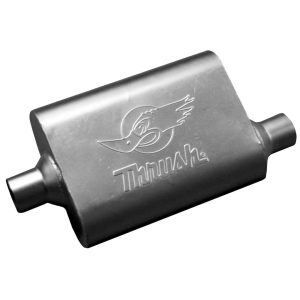 Dynomax Exhaust Muffler, Thrush Welded, 9-1/2 Inch Length X 4 Inch Aluminized Steel Case, 2-1/4 Inch Center Inlet, 2-1/4 Inch Offset Outlet – 17651