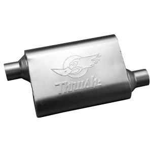 Dynomax Exhaust Muffler, Thrush Welded, 9-1/2 Inch Length X 4 Inch Aluminized Steel Case, 2-1/4 Inch Offset Inlet, 2-1/4 Inch Offset Outlet – 17658