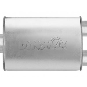Dynomax Exhaust Muffler, Super Turbo, 9-3/4 Inch Length X 4-1/4 Inch Width Aluminized Steel Case, 2-1/2 Inch Dual Inlet, 3 Inch Center Outlet – 17674