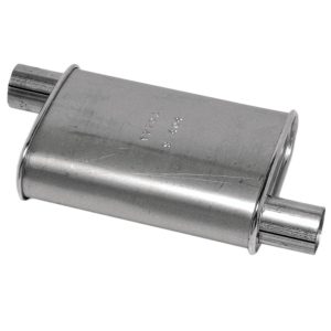 Dynomax Exhaust Muffler, Thrush Turbo, 7-3/4 Inch Length X 3-1/4 Inch Width Aluminized Steel Case, 2 Inch Offset Inlet, 2 Inch Offset Outlet – 17703