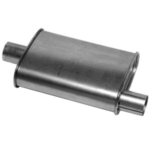 Dynomax Exhaust Muffler, Thrush Turbo, 7-3/4 Inch Length X 3-1/4 Inch Width Aluminized Steel Case, 2 Inch Offset Inlet, 2 Inch Center Outlet – 17704