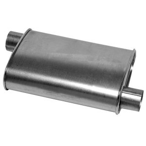Dynomax Exhaust Muffler, Thrush Turbo, 7-3/4 Inch Length X 3-1/4 Inch Width Aluminized Steel Case, 2 Inch Offset Inlet, 2 Inch Offset Outlet – 17712