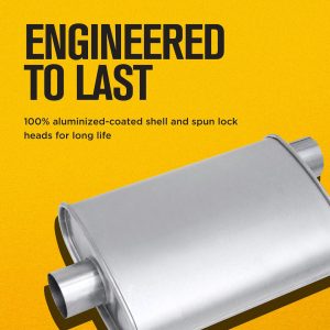 Dynomax Exhaust Muffler, Thrush Turbo, 7-3/4 Inch Length X 3-1/4 Inch Width Aluminized Steel Case, 2-1/2 Inch Offset Inlet – 17715