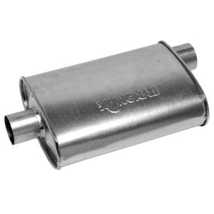 Dynomax Exhaust Muffler, Super Turbo, 9-3/4 Inch Length X 4-1/4 Inch Width Aluminized Steel Case, 2-1/4 Inch Offset Inlet – 17731