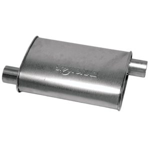 Dynomax Exhaust Muffler, Super Turbo, 9-3/4 Inch Length X 4-1/4 Inch Width Aluminized Steel Case, 2-1/4 Inch Offset Inlet – 17732