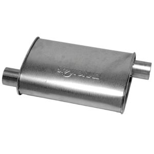 Dynomax Exhaust Muffler, Super Turbo, 9-3/4 Inch Length X 4-1/4 Inch Width Aluminized Steel Case, 2-1/2 Inch Offset Inlet – 17734