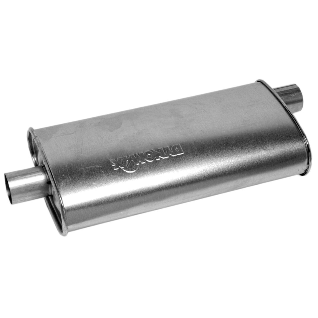 Dynomax Exhaust Muffler, Super Turbo, 9-3/4 Inch Length X 4-1/4 Inch Width Aluminized Steel Case, 2-1/2 Inch Offset Inlet – 17748