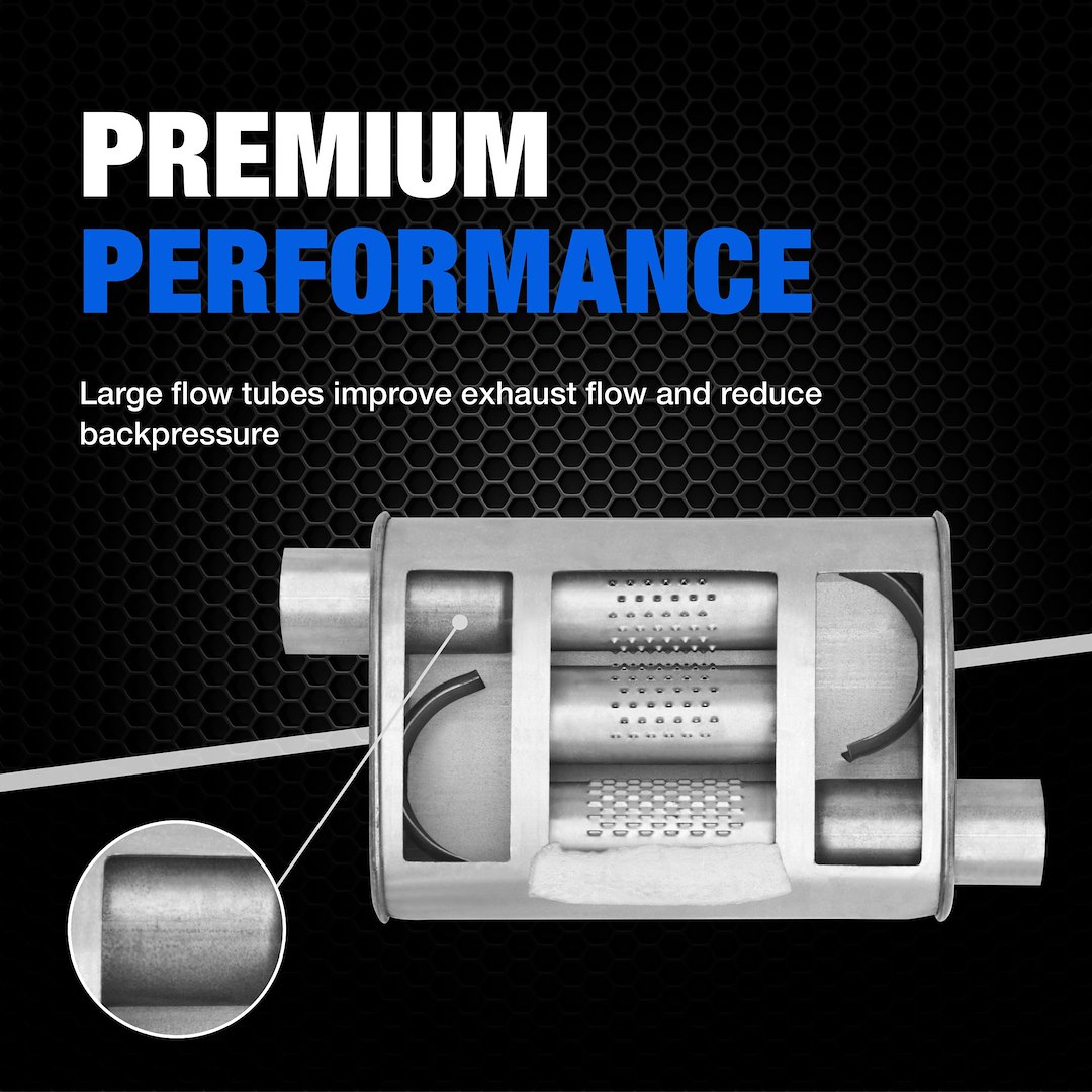 Dynomax Exhaust Muffler, Super Turbo, 9-3/4 Inch Length X 4-1/4 Inch Width Aluminized Steel Case, 2-1/2 Inch Offset Inlet – 17748