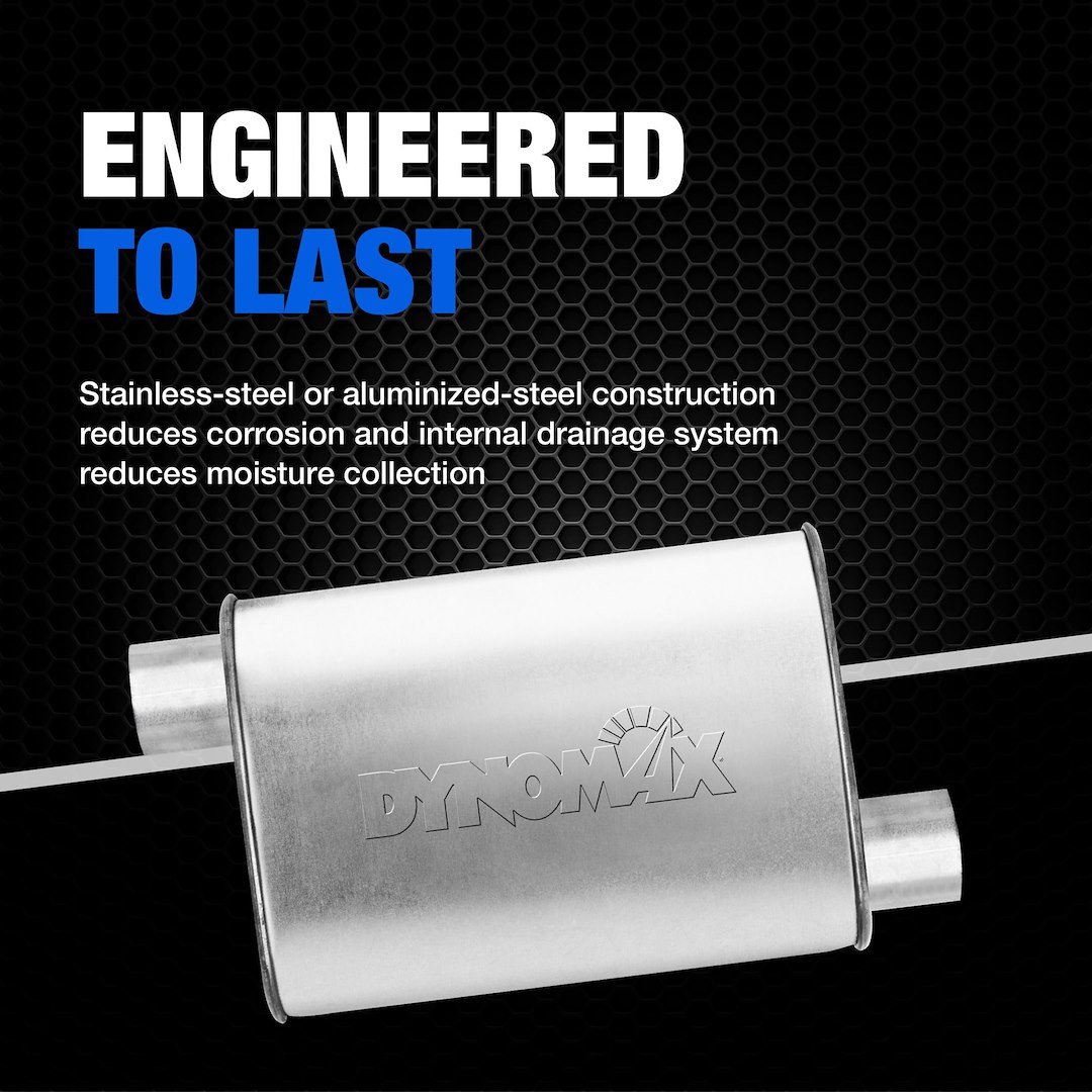 Dynomax Exhaust Muffler, Super Turbo, 9-3/4 Inch Length X 4-1/4 Inch Width Aluminized Steel Case, 2-1/2 Inch Offset Inlet – 17748