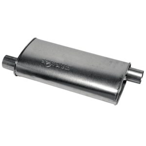 Dynomax Exhaust Muffler, Super Turbo, 9-3/4 Inch Length X 4-1/4 Inch Width Aluminized Steel Case, 2-1/2 Inch Offset Inlet – 17749