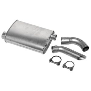 Dynomax Exhaust Muffler, Super Turbo, Aluminzed Steel, Single 2-1/2 Inch Diameter Offset Inlet, Single 2-1/4 Inch Diameter Offset Outlet – 17757