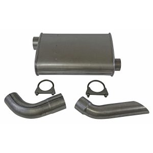 Dynomax Exhaust Muffler, Super Turbo, Aluminzed Steel, Single 2-1/2 Inch Diameter Offset Inlet, Single 2-1/4 Inch Diameter Offset Outlet – 17757