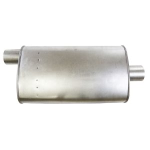 Dynomax Exhaust Muffler, Super Turbo, 11 Inch Length X 5-1/2 Inch Width Aluminized Steel Case, 3 Inch Offset Inlet, 3 Inch Center Outlet – 17769