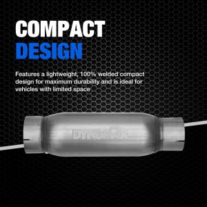 Dynomax Exhaust Muffler, Race Series Bullet, Aluminized Steel Round Case, Single 3 Inch Diameter Center Inlet – 24219
