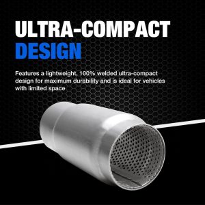Dynomax Exhaust Muffler, Race Series Mini Bullet, Stainless Steel, Single 3 Inch Diameter Inlet, Single 3 Inch Diameter Outlet – 24249
