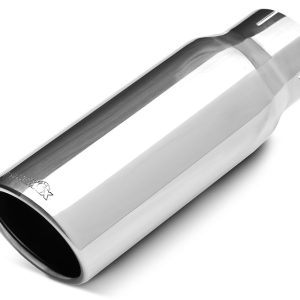 Dynomax Exhaust Tail Pipe Tip, 3 Inch Inlet, 4 Inch Outlet, Polished Stainless Steel, Round, Angled Cut, Single Wall, 12 Inch Length – 36474