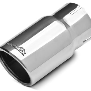 Dynomax Exhaust Tail Pipe Tip, 2-1/2 Inch Inlet, 3 Inch Outlet, Polished Stainless Steel, Round, Angled Cut, Single Wall, 6 Inch Length – 36484