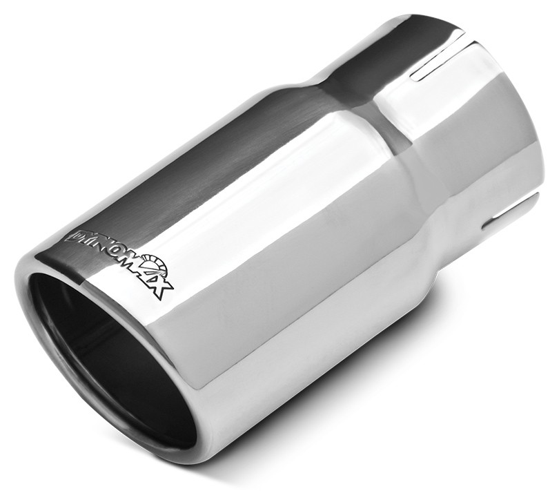 Dynomax Exhaust Tail Pipe Tip, 2-1/2 Inch Inlet, 3 Inch Outlet, Polished Stainless Steel, Round, Angled Cut, Single Wall, 6 Inch Length – 36484
