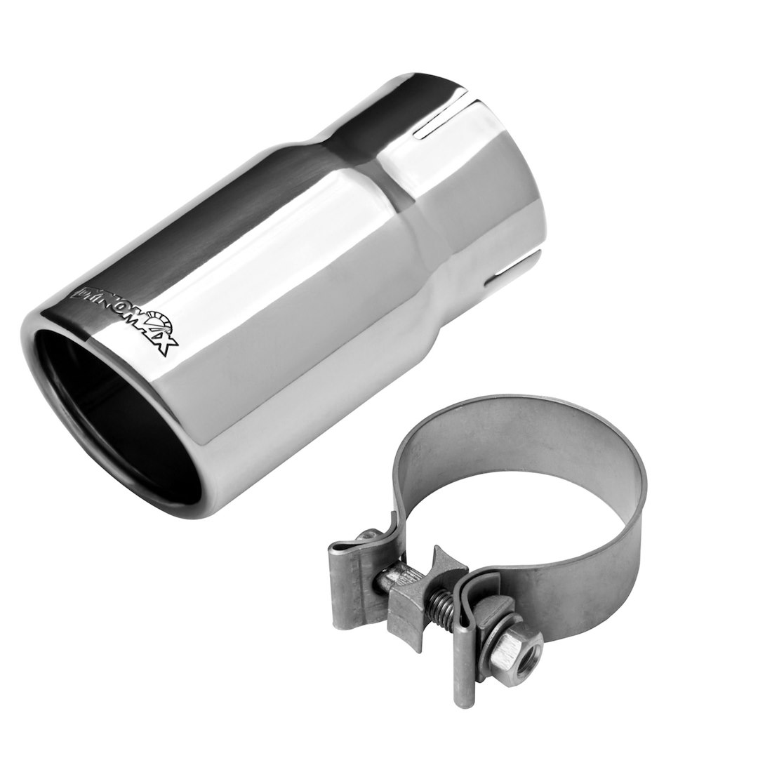 Dynomax Exhaust Tail Pipe Tip, 2-1/2 Inch Inlet, 3 Inch Outlet, Polished Stainless Steel, Round, Angled Cut, Single Wall, 6 Inch Length – 36484