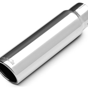 Dynomax Exhaust Tail Pipe Tip, 2-1/2 Inch Inlet, 3 Inch Outlet, Polished Stainless Steel, Round, Angled Cut, Single Wall, 12 Inch Length – 36486