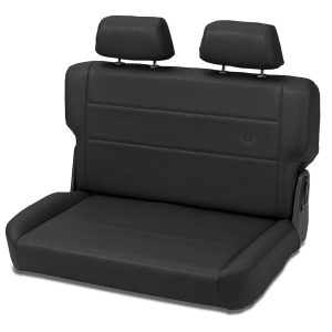 Bestop Seat, Trailmax II, Rear, Fold and Tumble, Bench, Black Denim, Vinyl, Dual Adjustable Headrest, Brackets Included – 39440-15