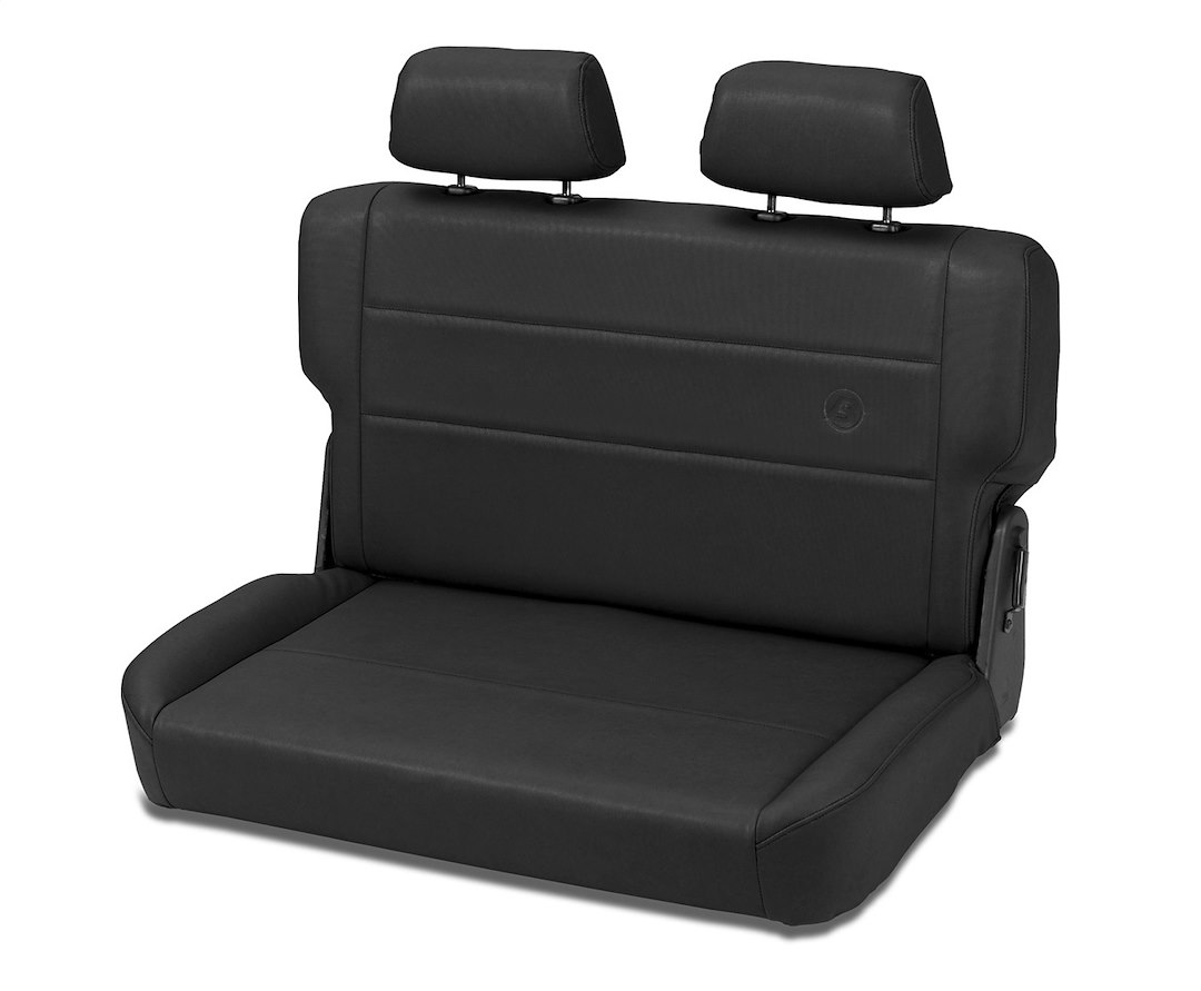 Bestop Seat, Trailmax II, Rear, Fold and Tumble, Bench, Black Denim, Vinyl, Dual Adjustable Headrest, Brackets Included – 39440-15