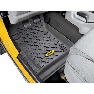 Bestop Floor Liner, Black, Molded Fit, 5/16 Inch Tread Design, Thermo Plastic Elastomer, 2 Piece – 51509-01